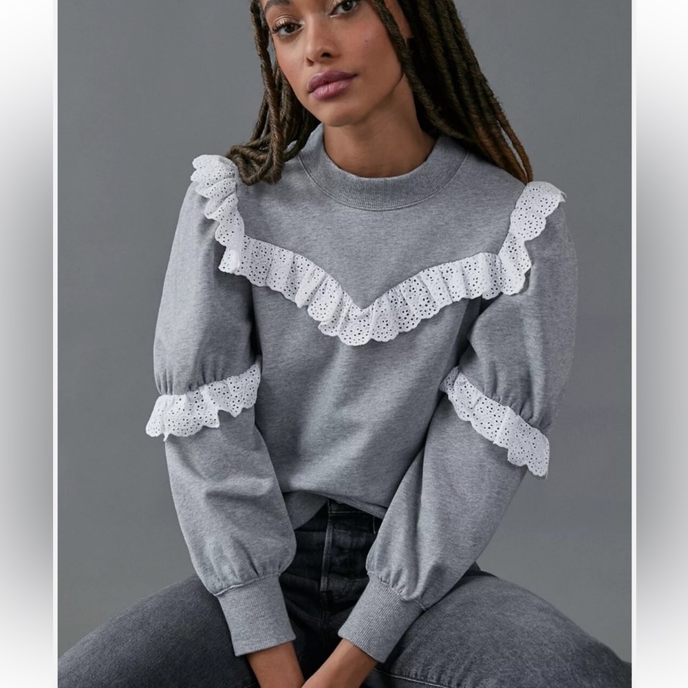 ANTHROPOLOGIE "OTHILIA" CORSICA RUFFLED EYELET SWEATSHIRT